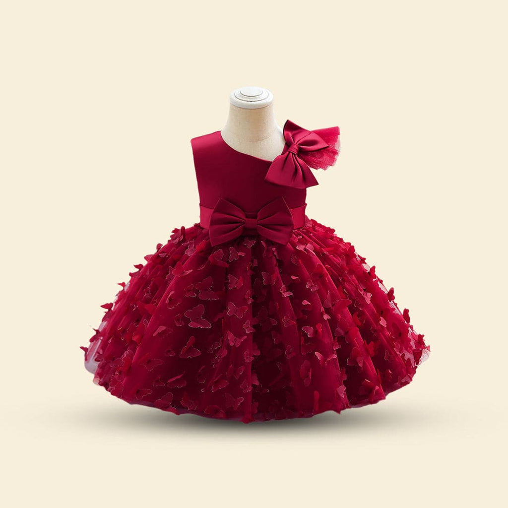 Girls Butterfly Applique Sleeveless Party Dress Party Dresses Red 1-2 Y