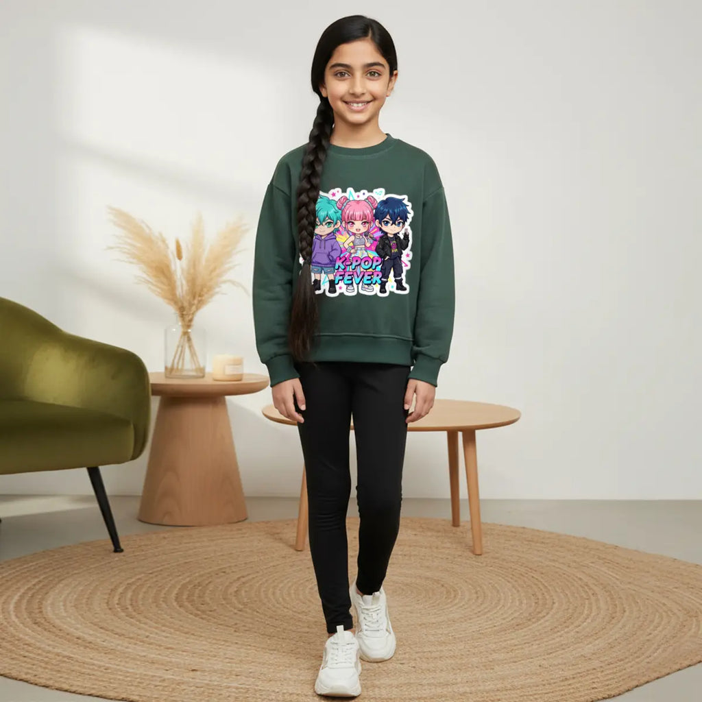 Girls Green K-Pop Fever Graphics Sweatshirt Sweatshirts & Hoodies Green 1-2 Y