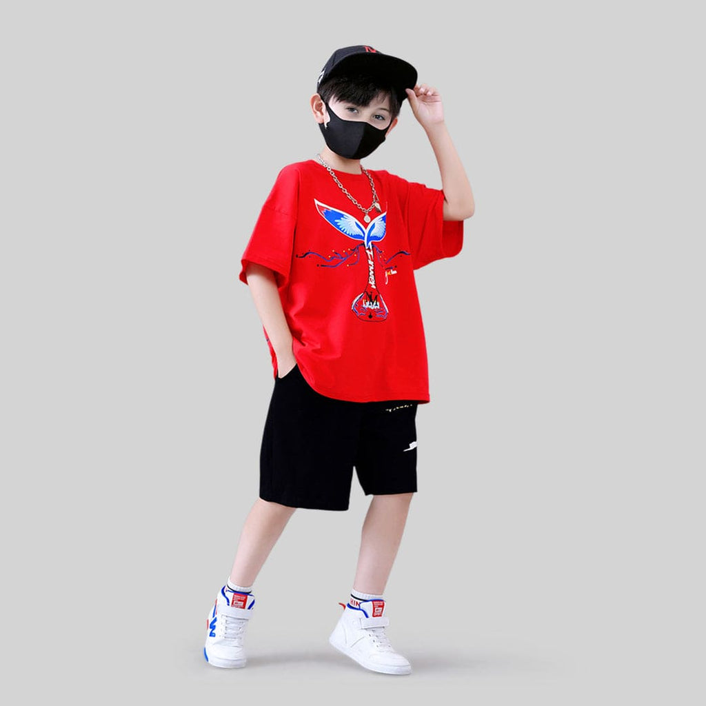 Boys Short Sleeve Graphic T-Shirt With Elasticated Shorts 2 pc. Sets Red 4-5 Y 