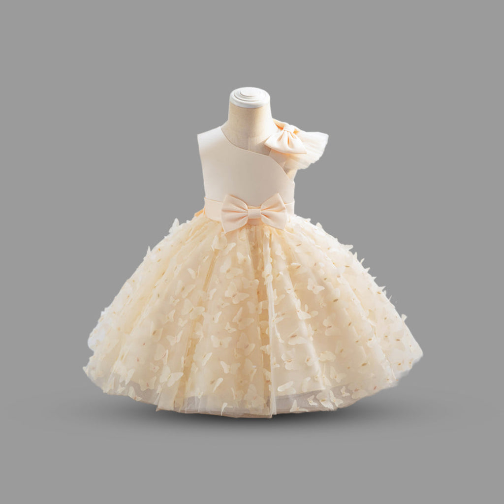 Girls Butterfly Applique Sleeveless Party Dress Party Dresses Beige 1-2 Y 