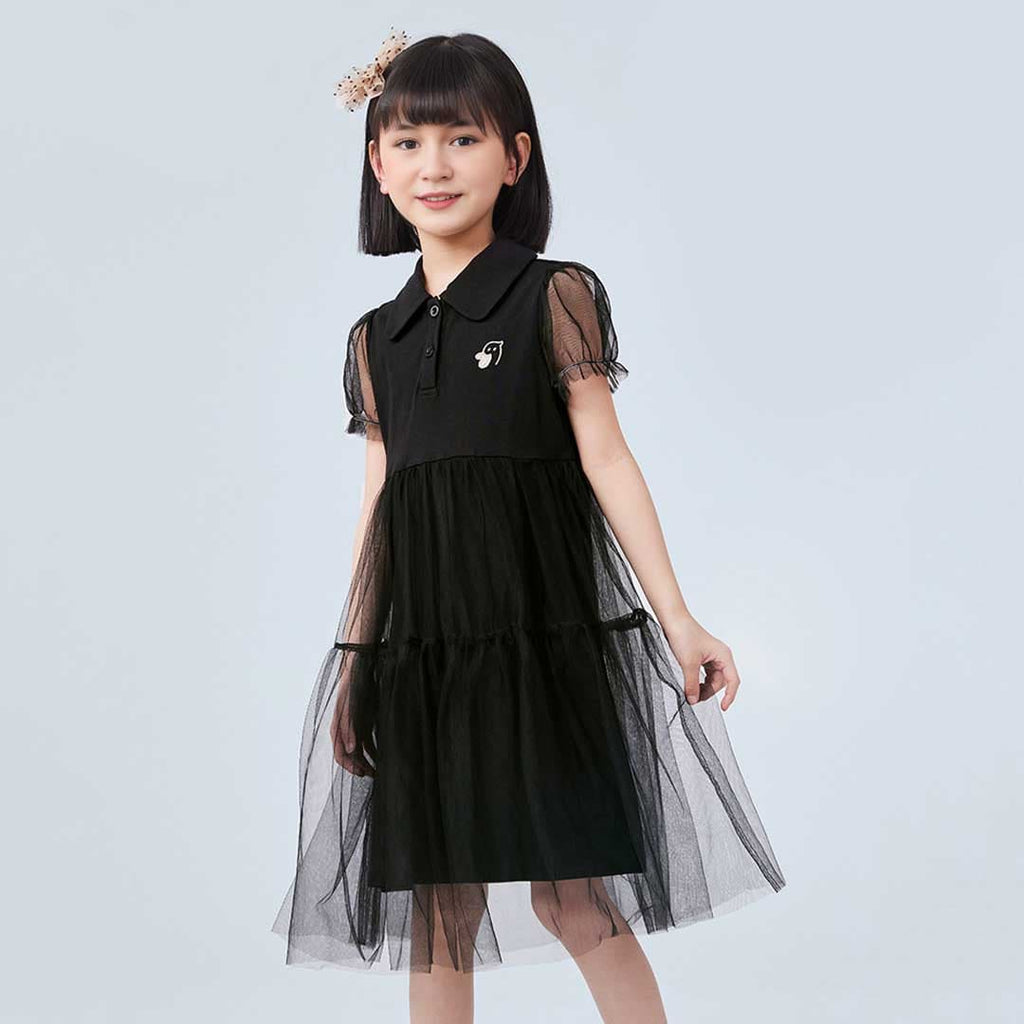 Girls Empire Line Tulle Overlay Casual Dress Casual Dresses Black 6-7 Y 