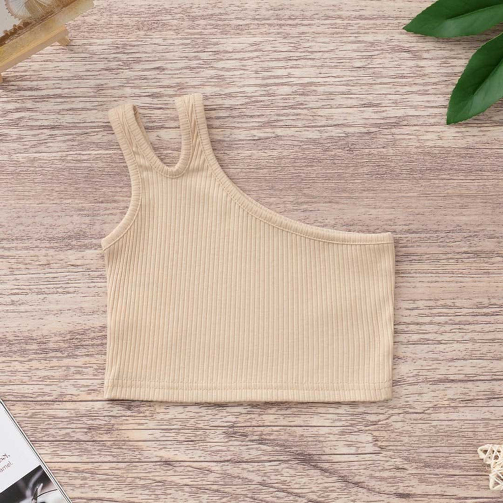 Girls One-Shoulder Crop Top Tops Beige 1-2 Y 