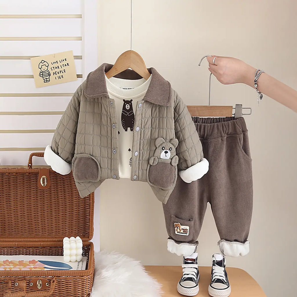 Boys Green Quilted jacket With T-Shirt & Jogger Sets Sets Green 1-2 Y