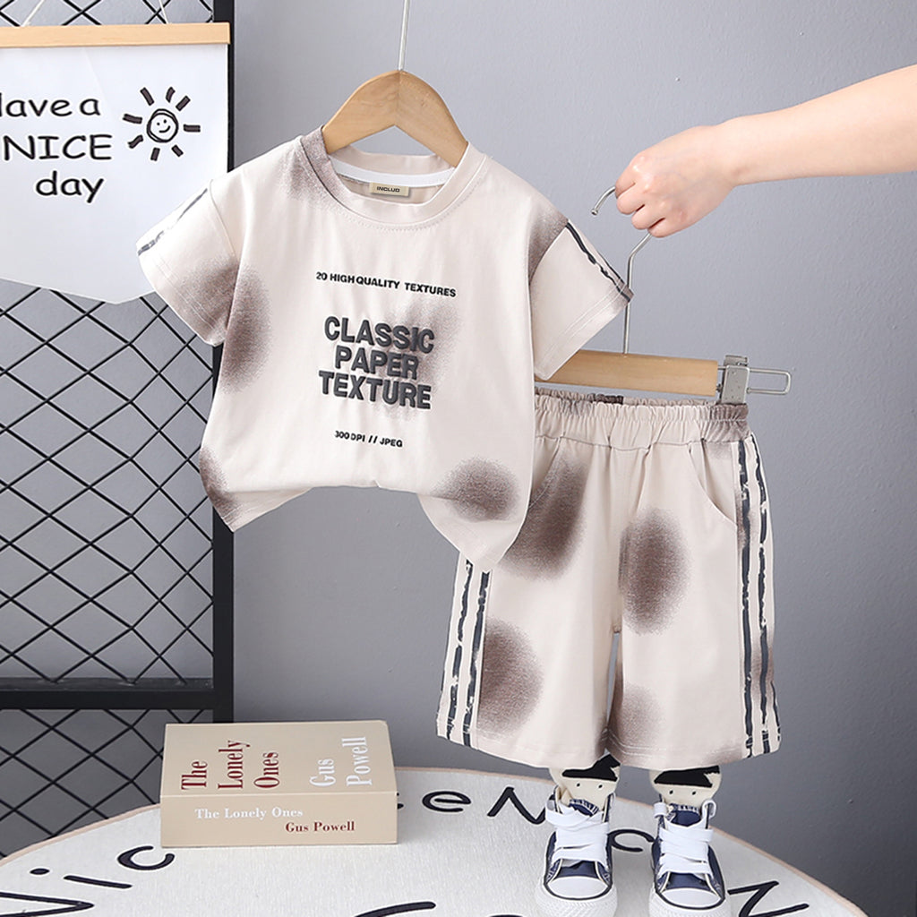 Boys Apricot Typographic Printed Short Sleeves T-Shirt With Shorts Set 2 pc. Sets Apricot 1-2 Y