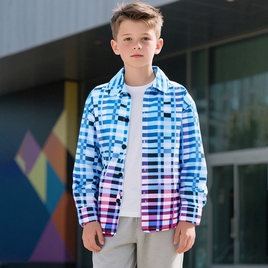 Boys Sky Blue Checked Long Sleeves Winter Shirts Shirts Sky Blue 7-8 Y