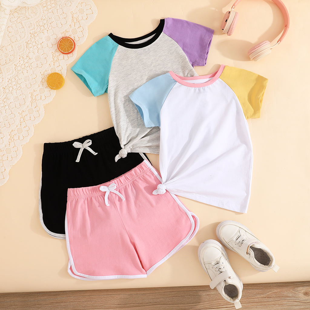 Girls Multicolor Color-blocked Raglan Sleeve T-Shirt With Sets - Pack of 2 Sets Multicolor 2-4 Y