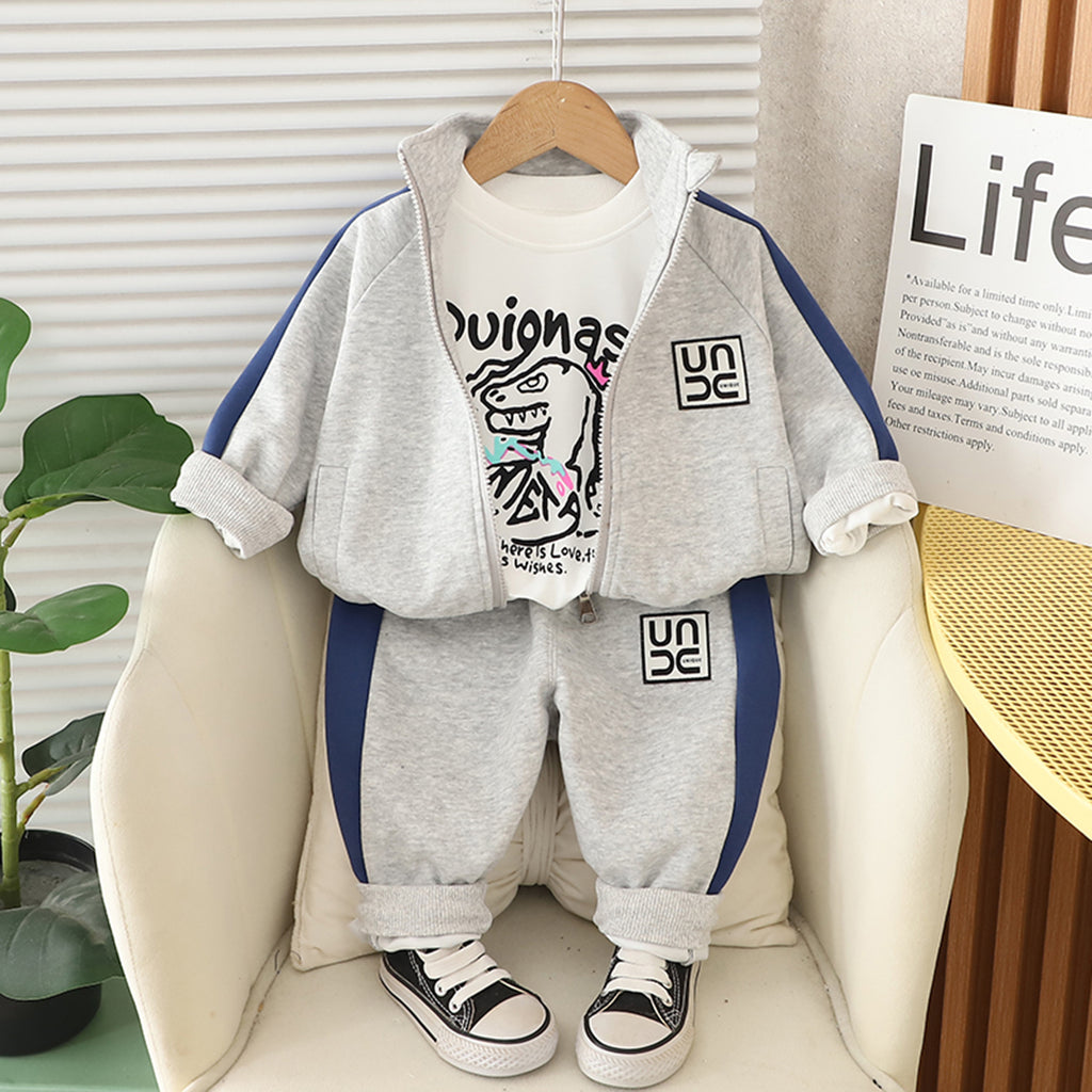 Boys Grey Graphics Printed Zipper Sweatshirt With Pant Set 3 pc. Sets Grey 1-2 Y