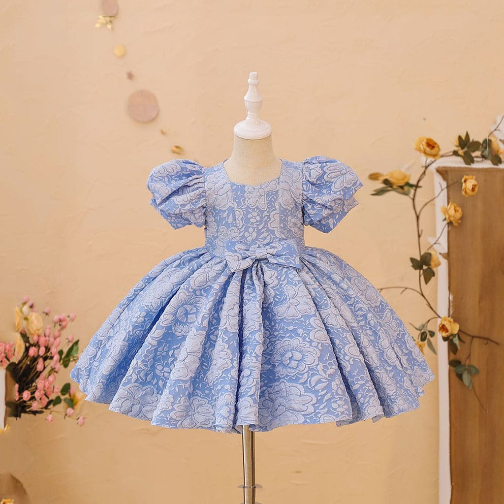 Girls Floral Textured Party Dress Party Dresses Blue 1-2 Y 