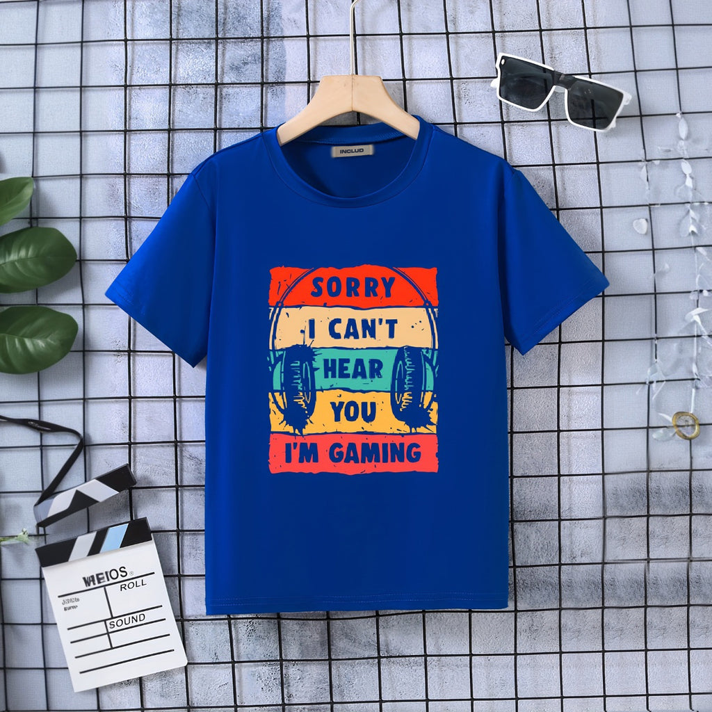 Boys Blue Headphone Graphic Short Sleeves T-Shirt Tshirts Blue 5-6 Y