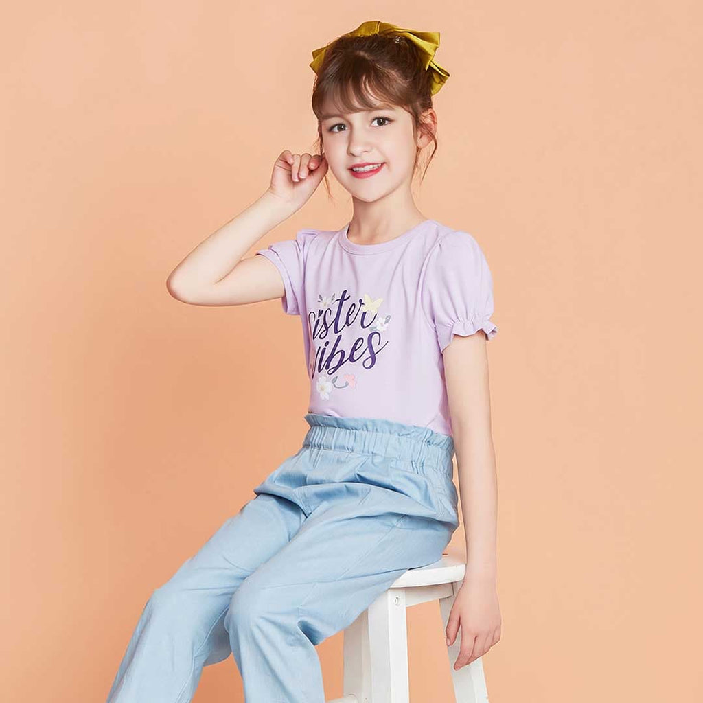 Girls Graphic Short Sleeves Crop T-Shirt Tshirts Purple 4-5 Y 