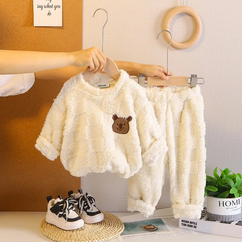 Boys Off White Fleece Self-Design Sweatshirt With Jogger Sets Sets Off White 1-2 Y