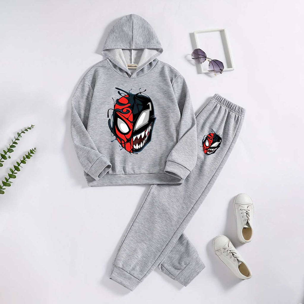 Boys Grey Spider-Man and Venom Theme Printed Hooded Sweatshirt With Jogger Co-Ord Sets 2 pc. Sets Grey 7-8 Y
