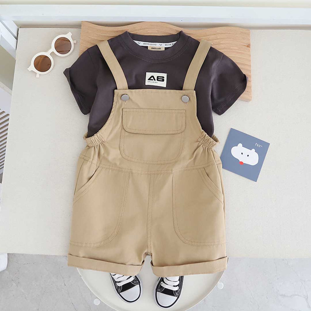 Boys Short Sleeve T-Shirt With Short Length Dungaree Set 2 pc. Sets Gray 1-2 Y 