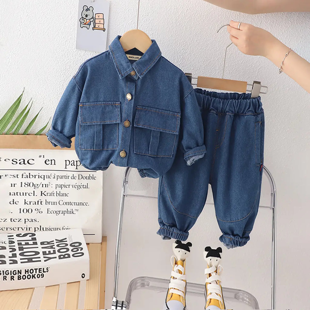 Boys Blue Denim Jacket With Jogger Co-ord Sets Sets Blue 1-2 Y