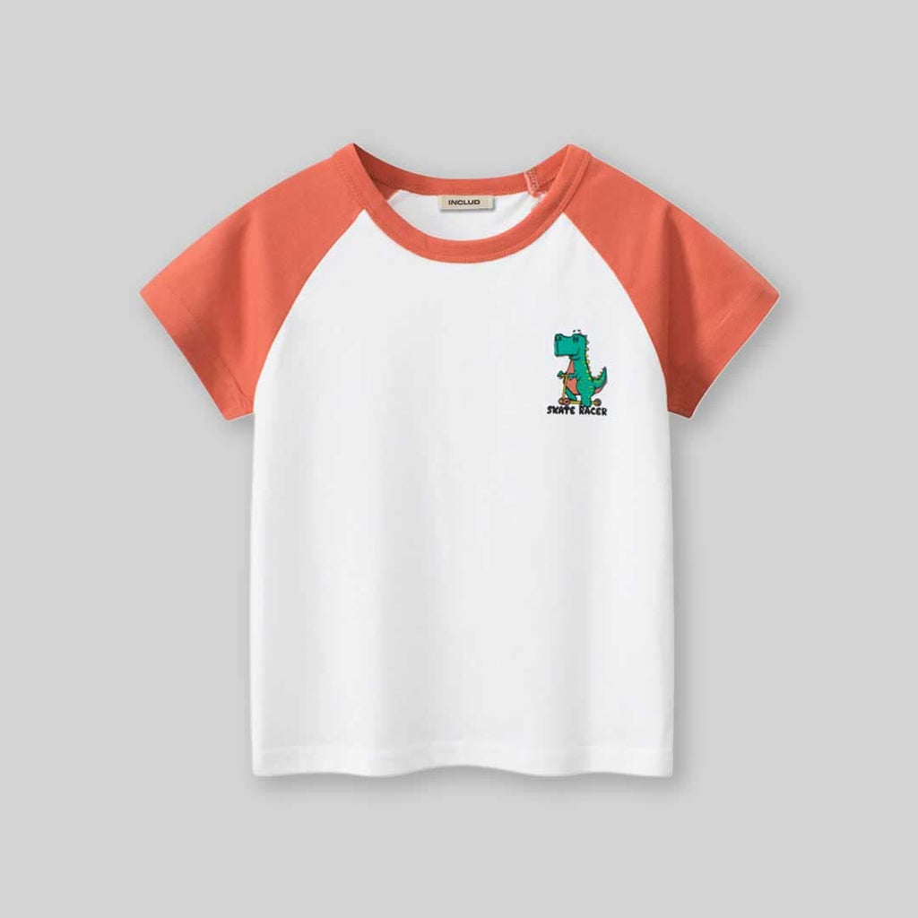 Boys Crocodile Print Raglan Sleeves T-Shirt Tshirts Orange 1-2 Y 