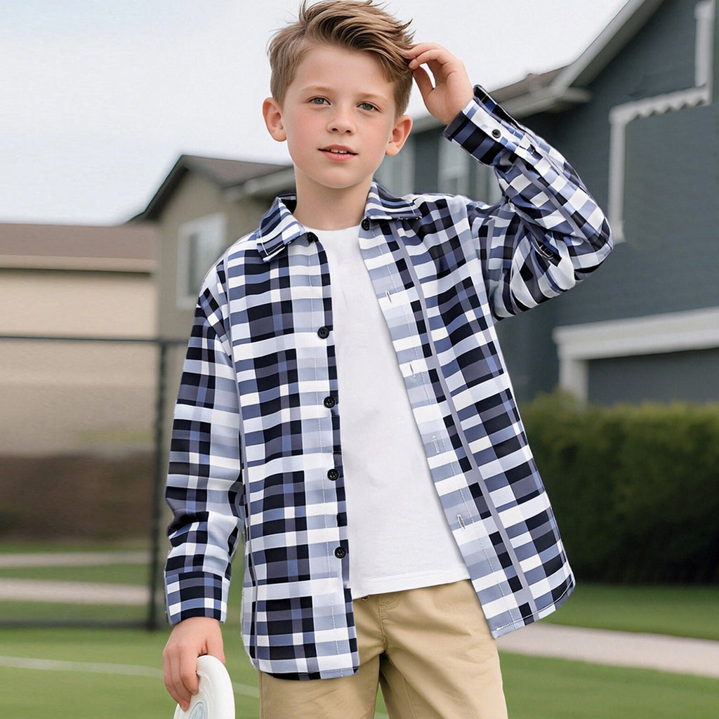 Boys Navy Blue Checked Long Sleeves Winter Shirts Shirts Navy Blue 7-8 Y