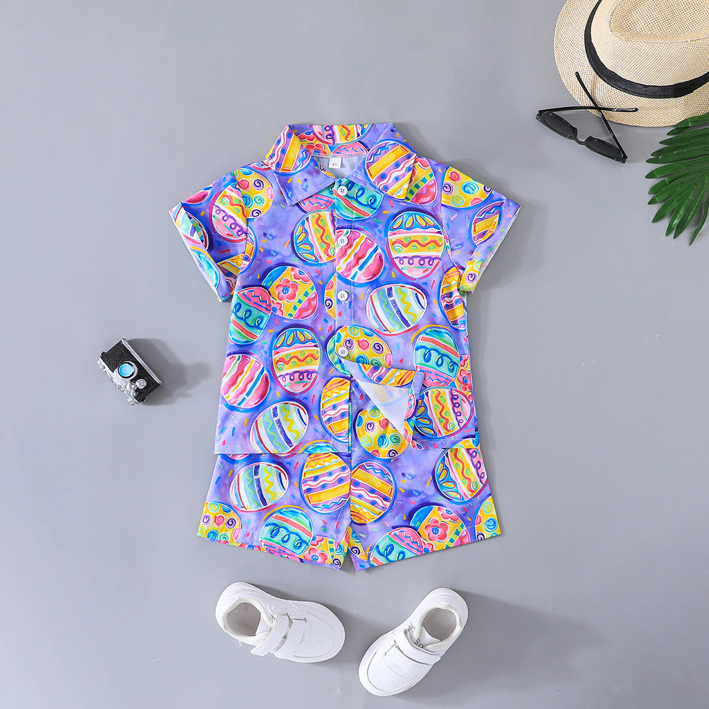 Boys Mauve Easter Egg Printed Shirt with Shorts Set Sets Lilac 3-4 Y