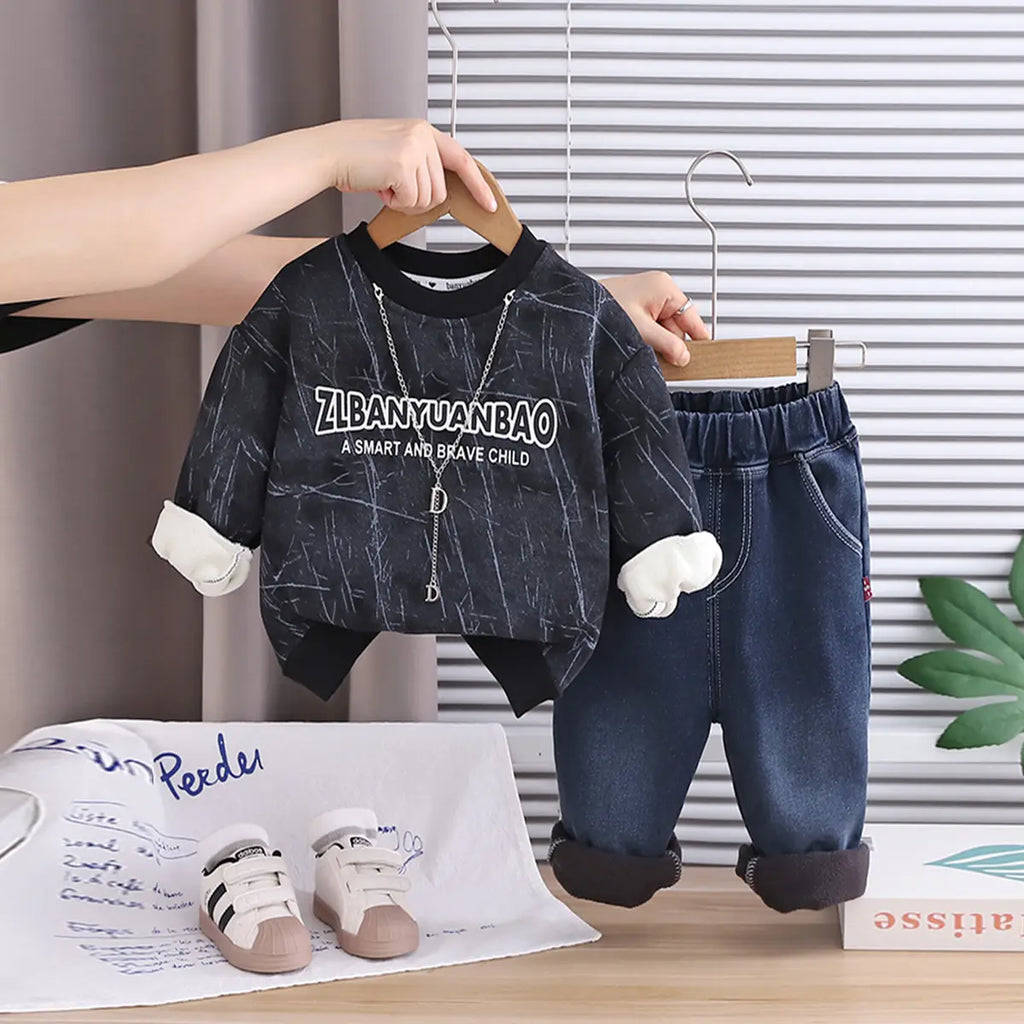 Boys' winter cotton blend sweatshirt and pants set