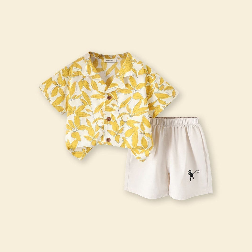 Boys Yellow Short Sleeve Printed Shirt With Shorts (Copy) Sets Yellow 1-2 Y