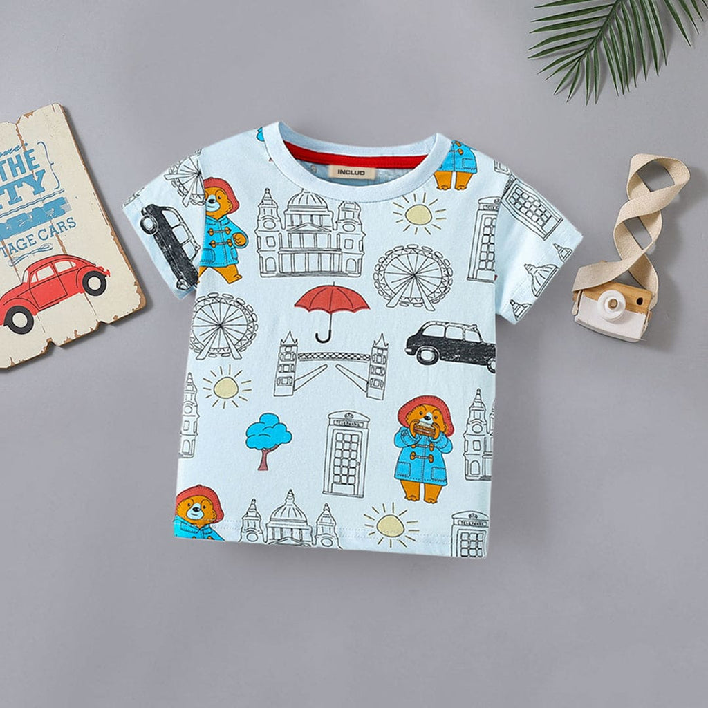 Boys Short Sleeve Printed Graphic T-Shirt Tshirts Blue 1-2 Y 