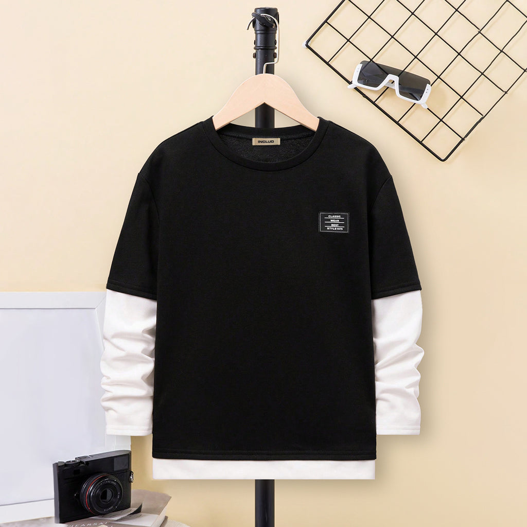 Boys Black Long Doctor Sleeve T-Shirt Tshirts Black 7-8 Y