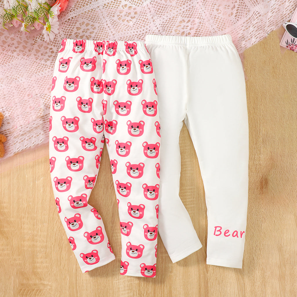Girls White Printed Legging ( Pack Of 2) Leggings & Tights White 3-4 Y