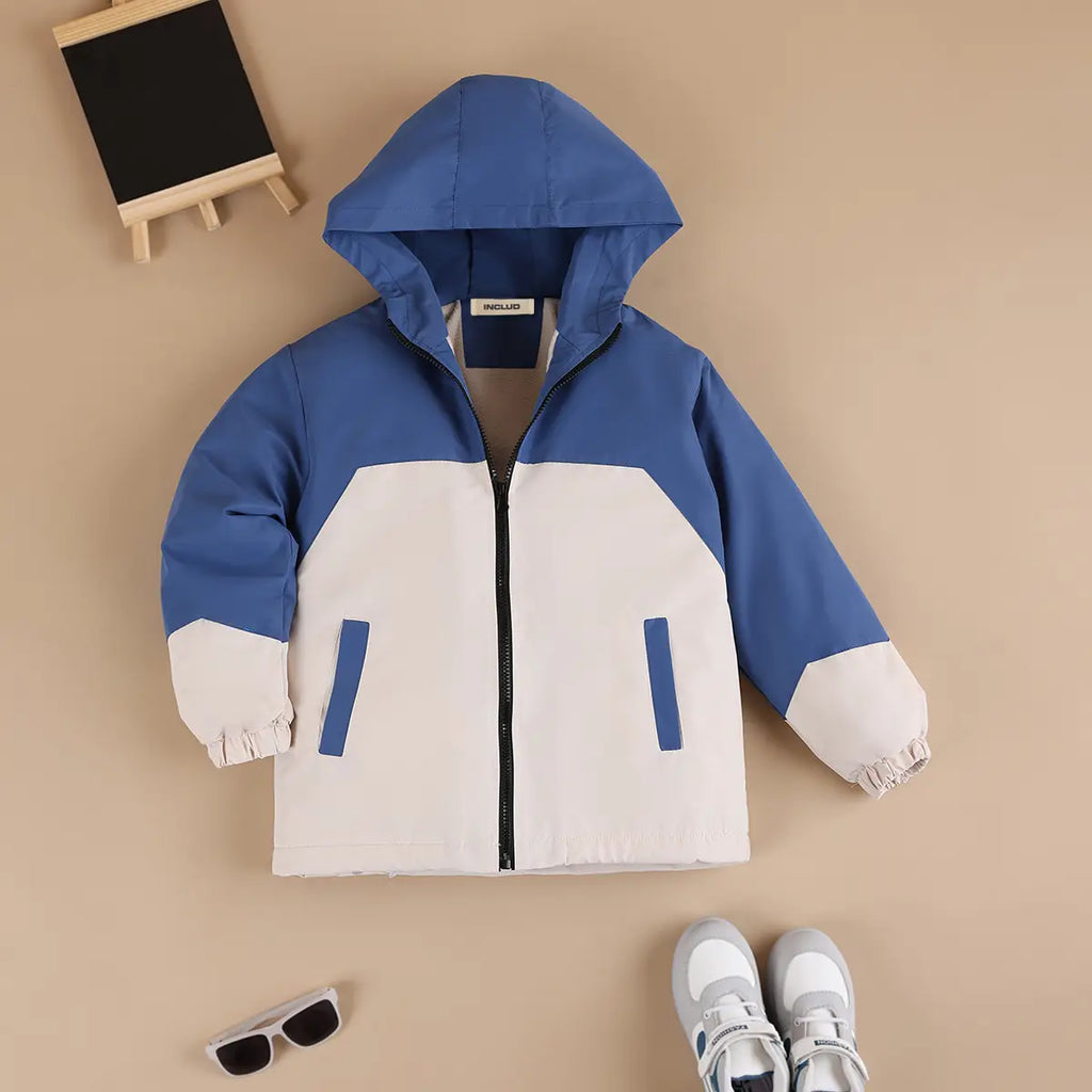 Boys Blue Solid Hooded Zipper Jacket Coats & Jackets Blue 3-4 Y