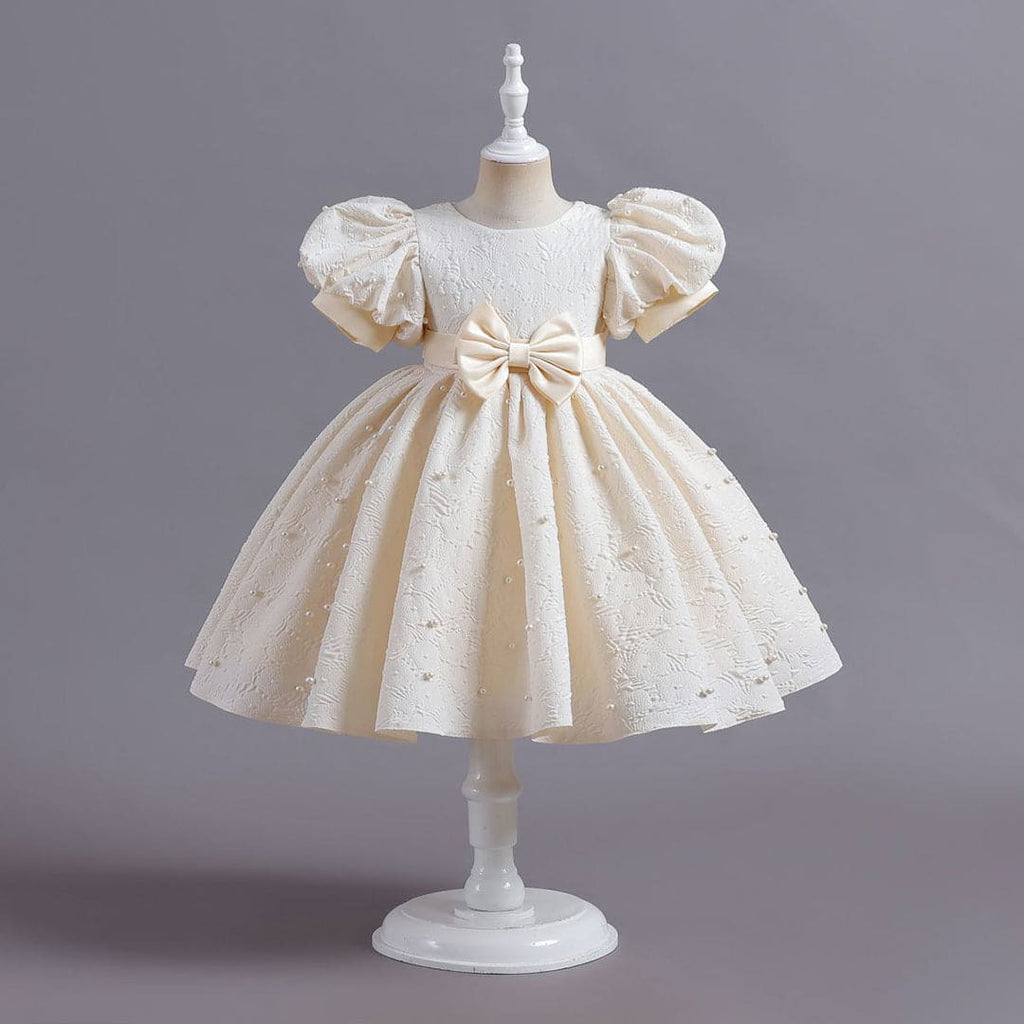 Girls Puff Sleeve Fit & Flare Party Dress Party Dresses Beige 1-2 Y 