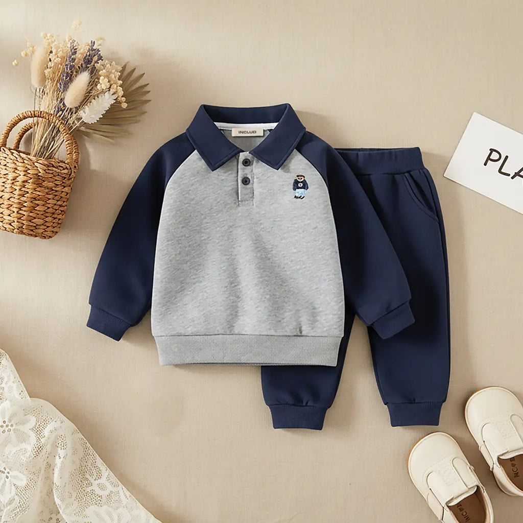 Boys Navy Blue Polo Sweatshirt With Jogger Sets Sets Navy Blue 1-2 Y