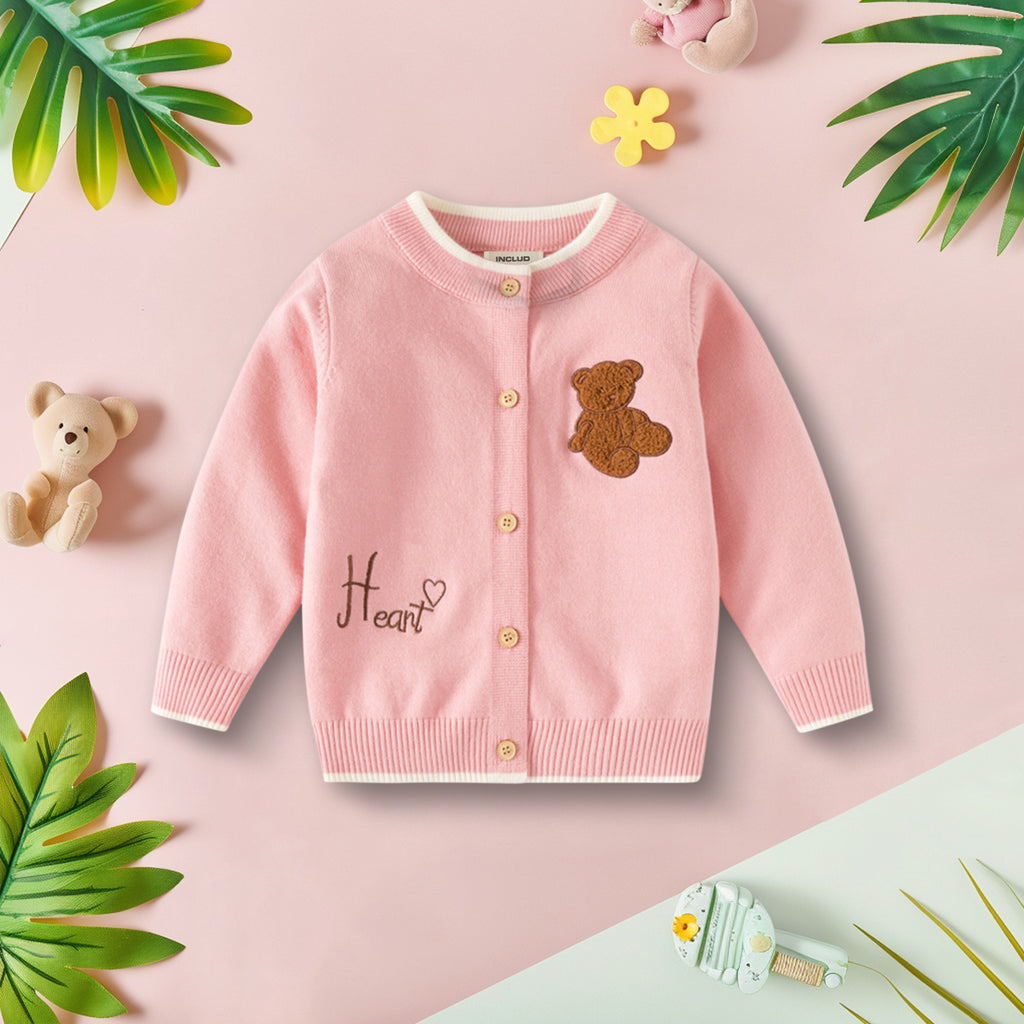 Girls Pink Teddy Applique Cardigan Sweaters & Cardigans Pink 2-3 Y