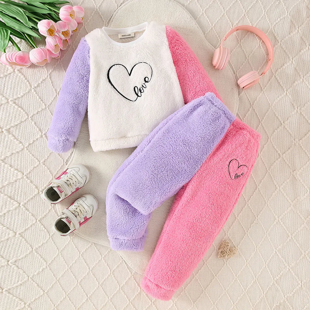 Girls Multicolor Heart Embroidered Sweatshirt With joggers Set 2 pc. Sets Multicolor 3-4 Y