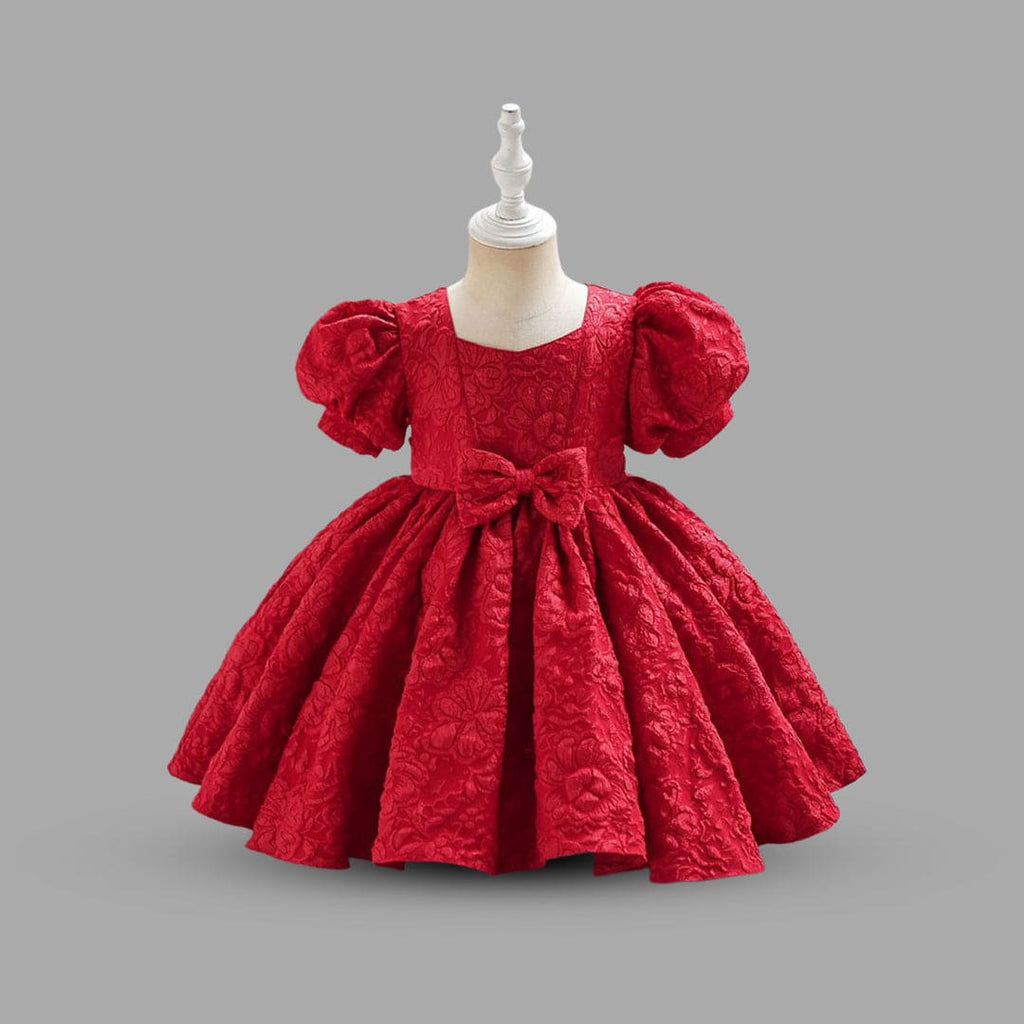Girls Floral Textured Party Dress Party Dresses Red 1-2 Y 