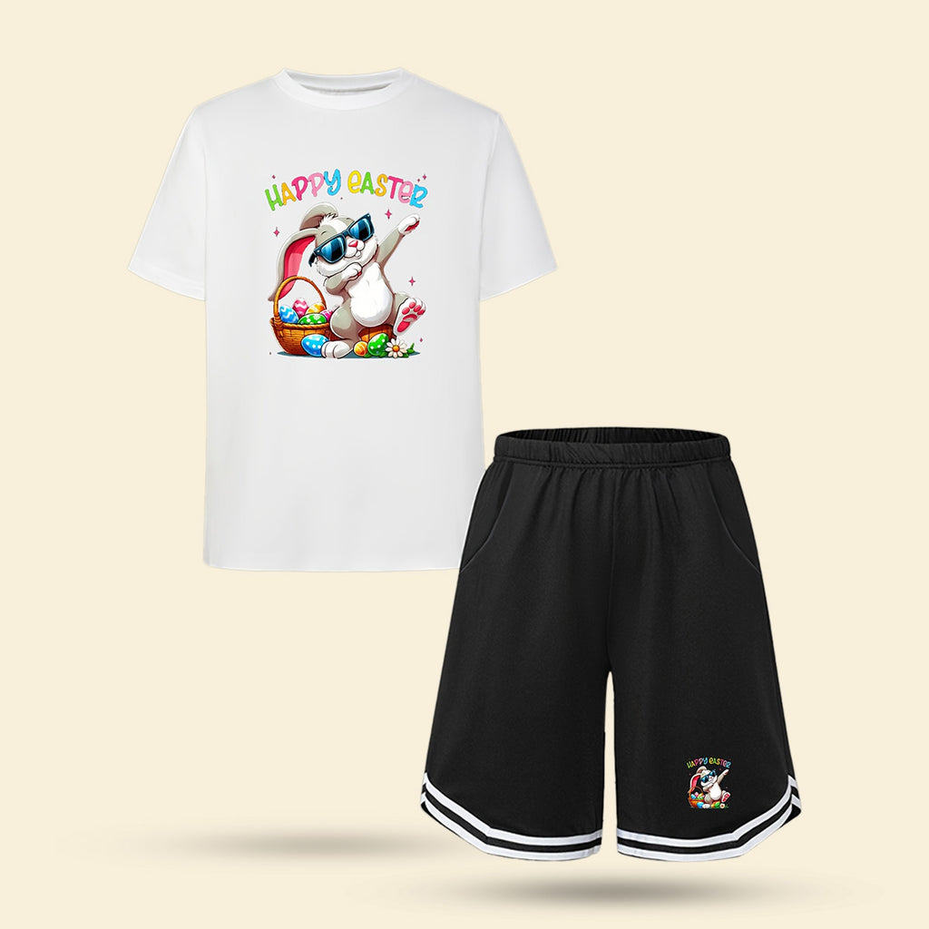 Boys Happy Easter Graphic Short Sleeve T-Shirt With Black Shorts Set 2 pc. Sets Black 5-6 Y