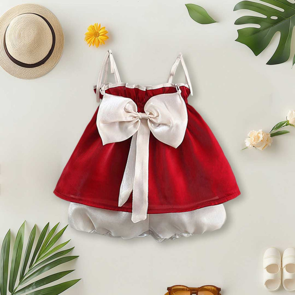 Girls Sleeveless Top With Bow & Shorts Set 2 pc. Sets Red 1-2 Y 