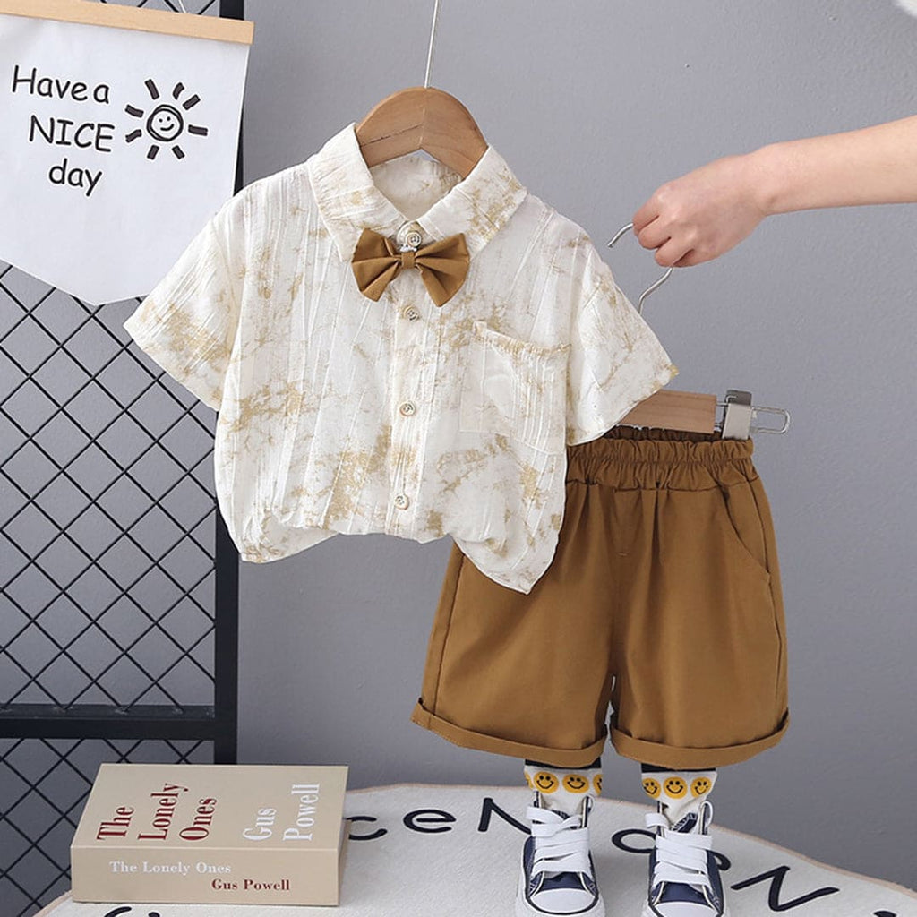 Boys Short Sleeve Printed Shirt With Shorts 2 pc. Sets Brown 1-2 Y 