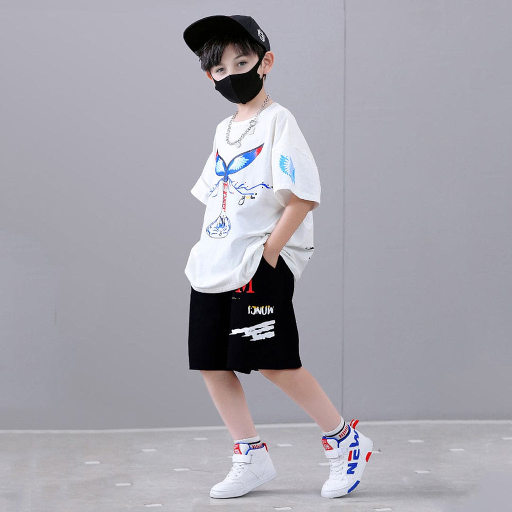 Boys Short Sleeve Graphic T-Shirt With Elasticated Shorts 2 pc. Sets White 4-5 Y 