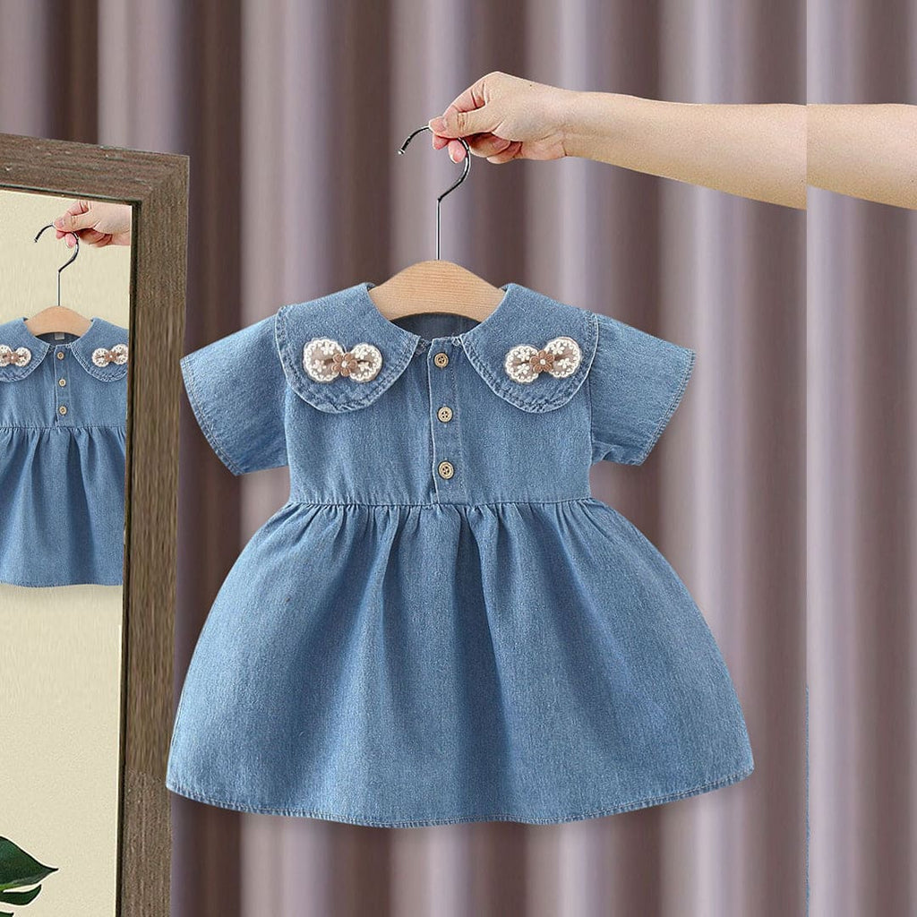 Girls Denim Short Sleeves Casual Dress Casual Dresses Light Blue 1-2 Y 