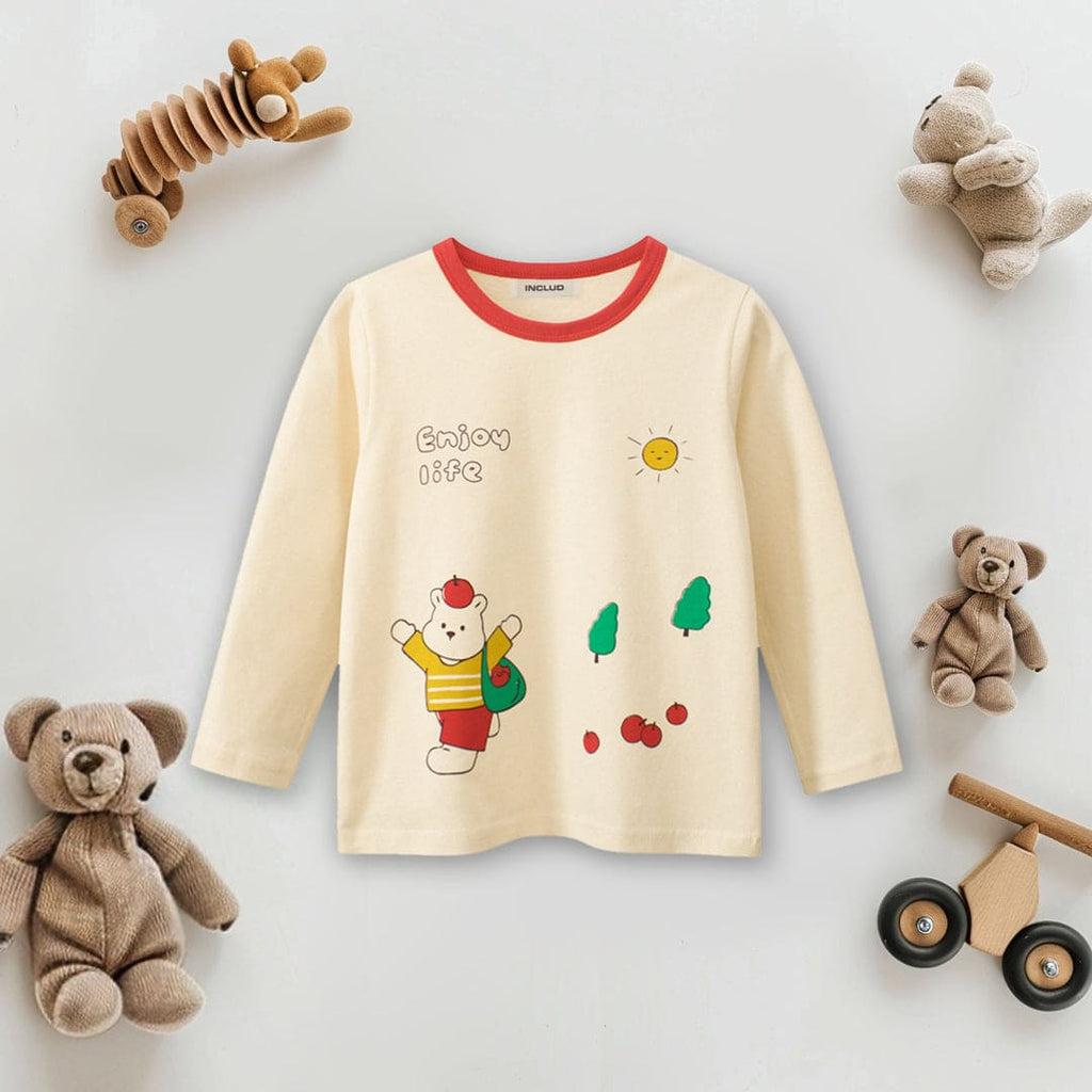 Girls Cartoon Print Short Sleeves T-shirt Tshirts Beige 1-2 Y 