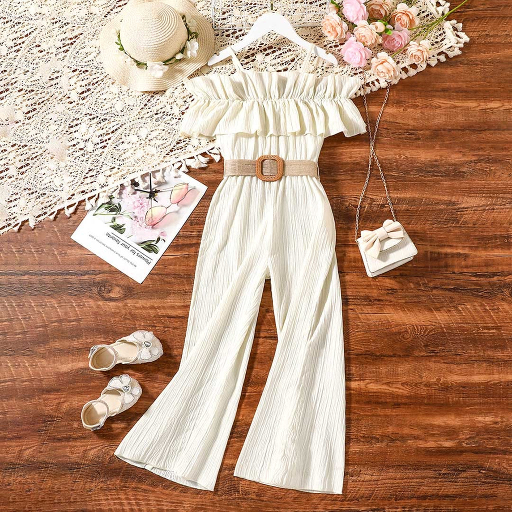 Girls Long Leg Off Shoulder Jumpsuits Jumpsuits Apricot 8-9 Y 