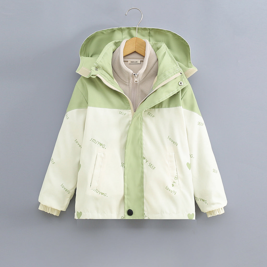 Boys Green Typographic Printed Hooded Jacket With Detachable Fleece Inner Jacket Coats & Jackets Green 3-4 Y