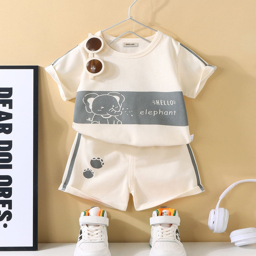 Boys Short Sleeve Whale Graphic Print T-Shirt With Shorts Set Sets Beige 1-2 Y 