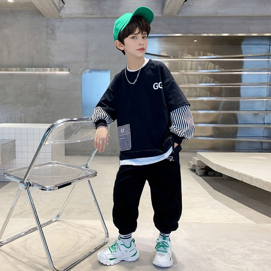 Boys Black Typographic Printed T-Shirt With Pants Sets 2 pc. Sets Black 5-6 Y