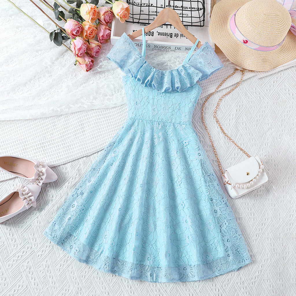 Girls Blue Off shoulder Embroidered Dress Casual Dresses Blue 8-9 Y