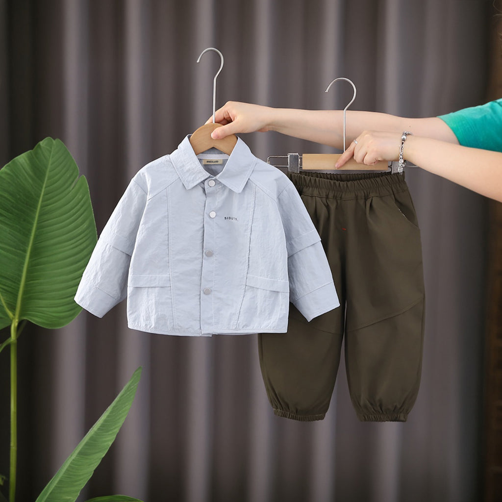 Boys Light Blue Solid Long Sleeves Shirt With Pant Set 2 pc. Sets Light Blue 1-2 Y
