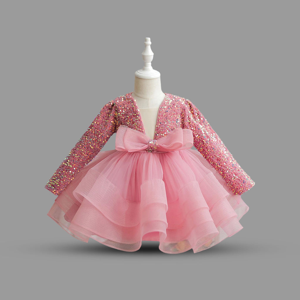 Girls Sequins Embellished Long sleeve Party Dress Party Dresses Light Pink 2-3 Y