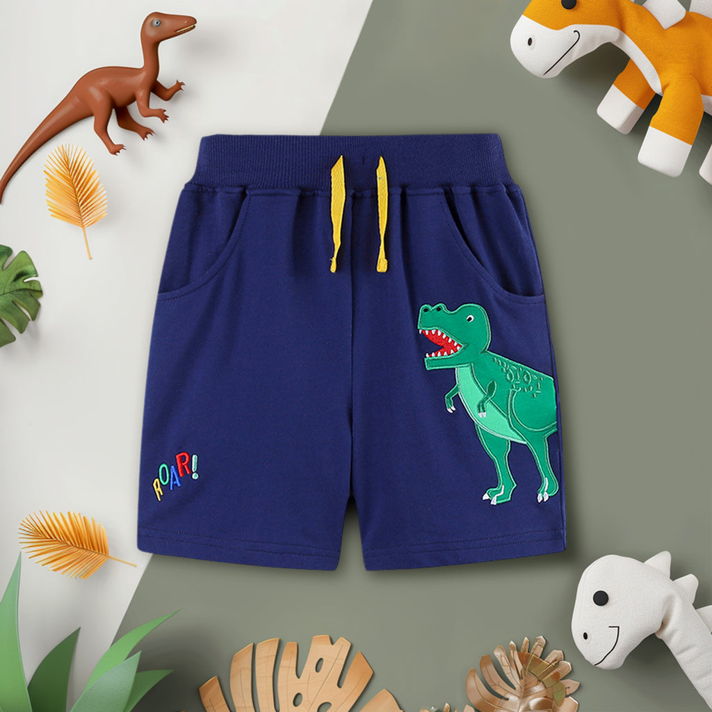 Boys Dinosaur Applique Elasticated Shorts Shorts Navy Blue 1-2 Y 