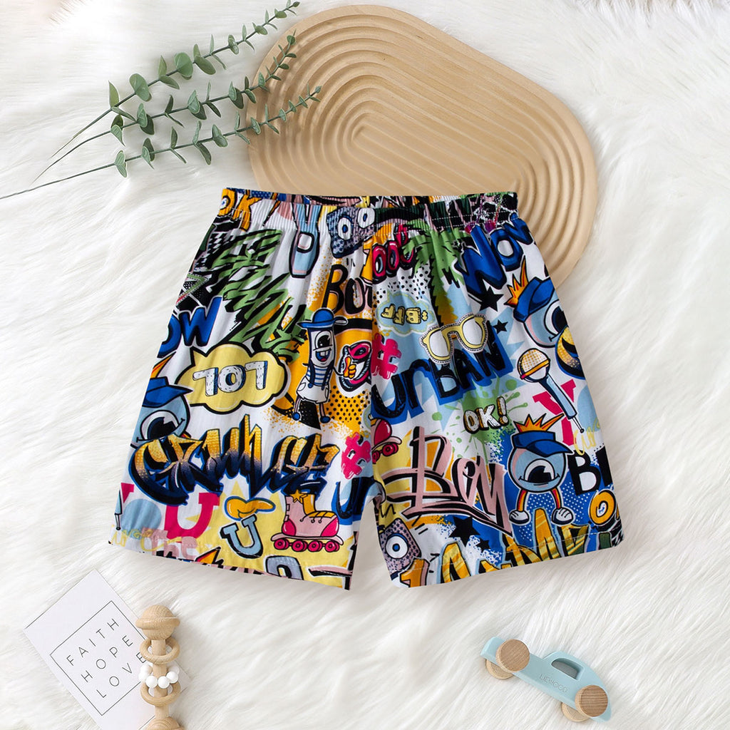 Boys Multicolor Graphic Print Elasticated Shorts Shorts Multicolor 3-4 Y
