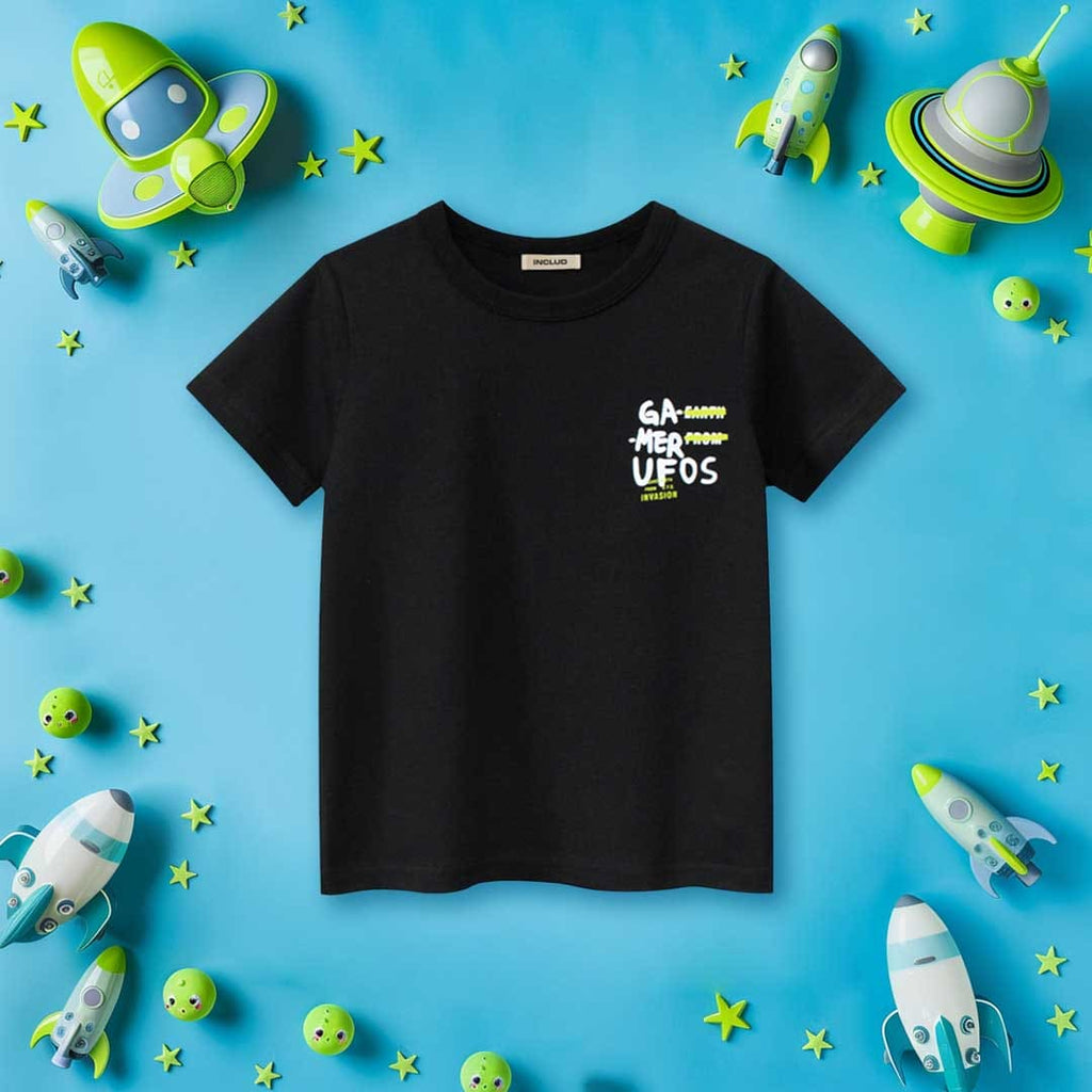 Boys Typography Print Short Sleeves T-Shirt Tshirts Black 1-2 Y 