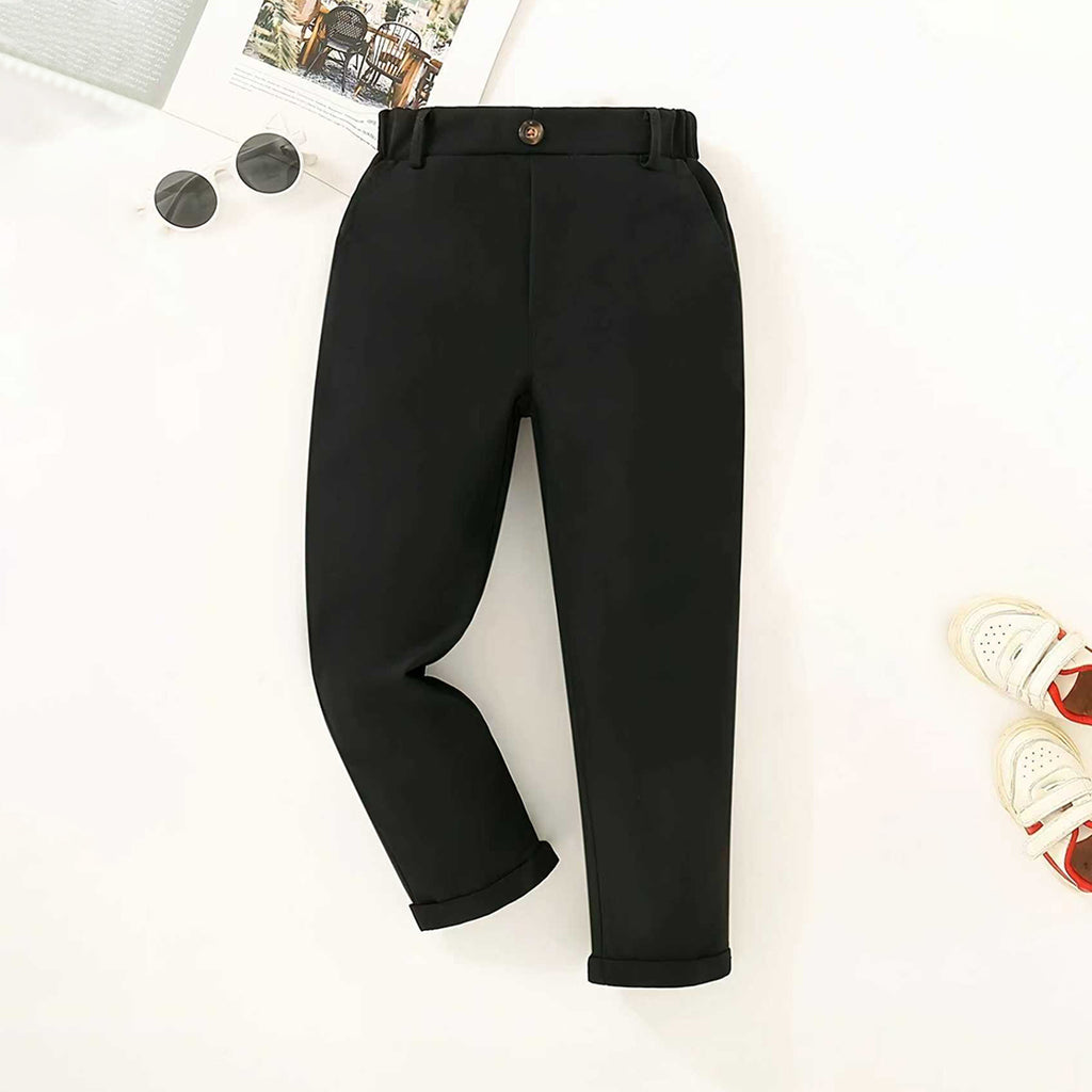Boys Black Straight Fit Trousers with Belt Loop Pants Black 3-4 Y
