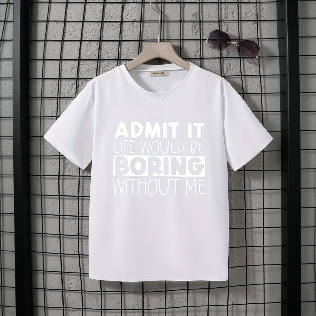 Boys White Typographic Printed Short Sleeves Round Neck T-Shirt Tshirts White 5-6 Y